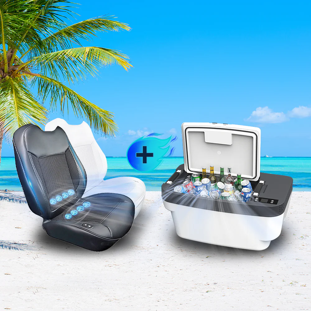 2020-2025.02 Model Y Ventilated Cooling Seat Covers + 35L Smart App-Controlled Trunk Fridge Combo-Stay Cool & Fresh