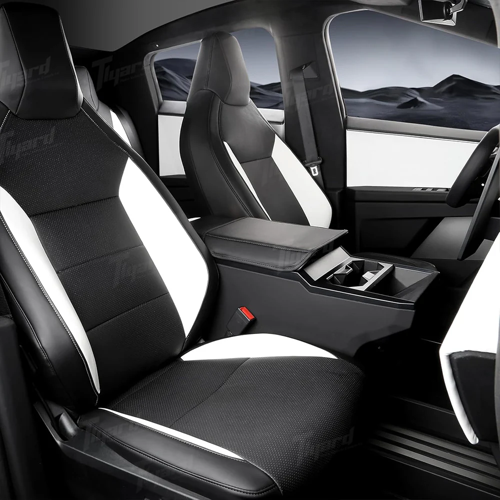 Black and White Tesla Full Coverage Seat Covers for Cybertruck - Image 9