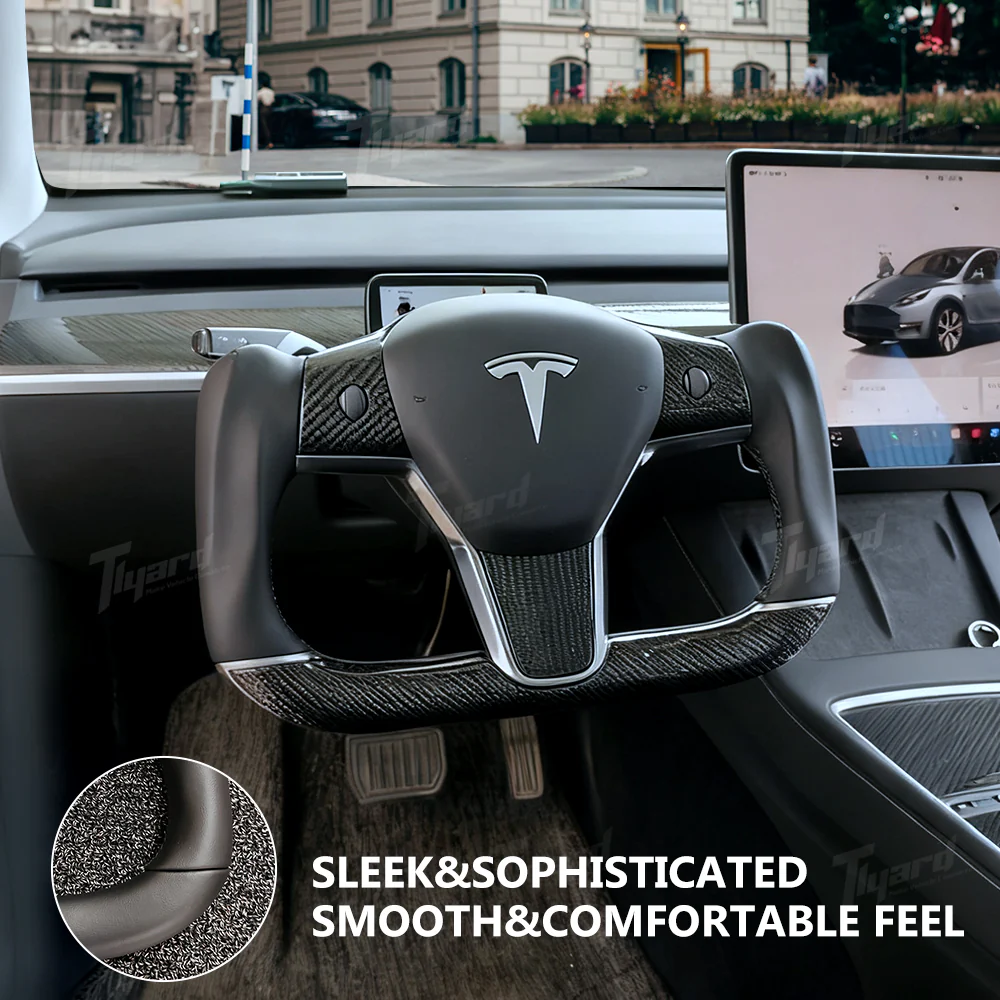 Customized Gold Forged Carbon Fiber Yoke Steering Wheel for Tesla Model 3 & Model Y Steering Wheel Upgrade | Tlyard - Image 6