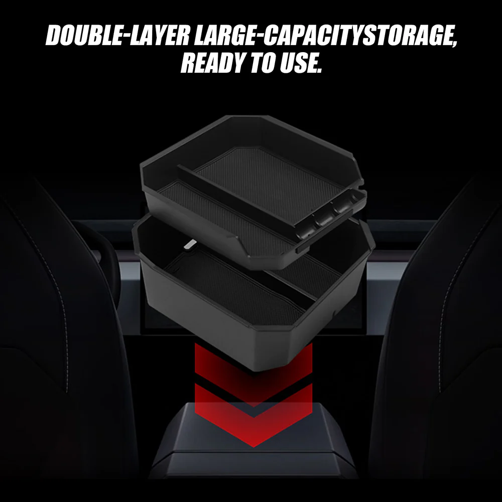Cybertruck Double-Layer Armrest Storage Box Non-slip Storage Tray Organizer | Tlyard - Image 3