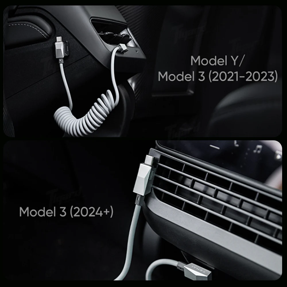 Magnetic Coiled 100W USB-C Charging Cable for Tesla Model 3/Y/S/X & Cybertruck - Image 3