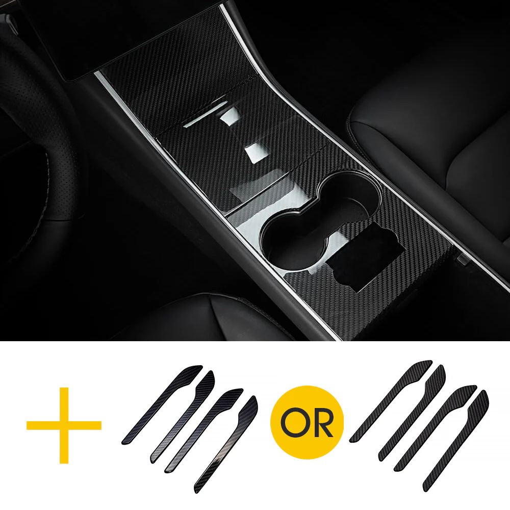 Real Carbon Fiber Center Console Cover + Door Handles For Model 3 & Y - Image 4